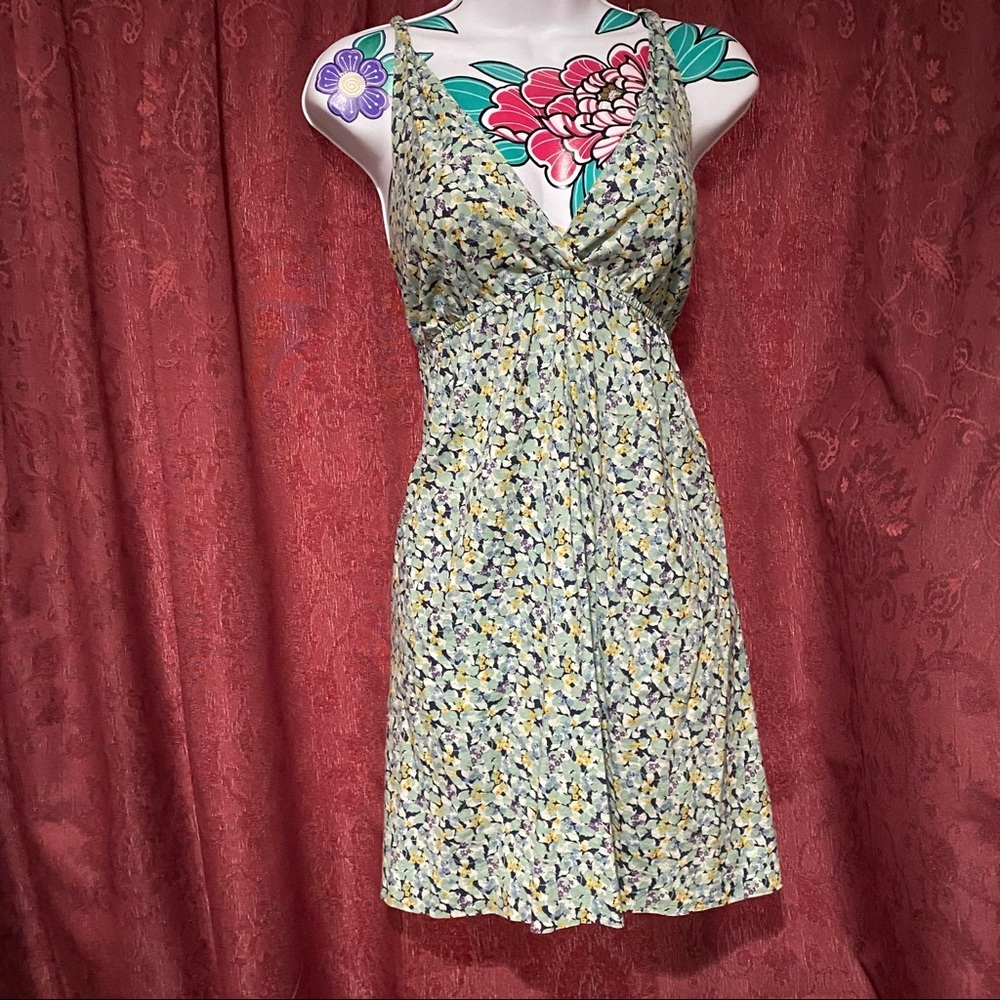 Velvet by Graham & Spencer Yellow and Green Floral Mini Dress